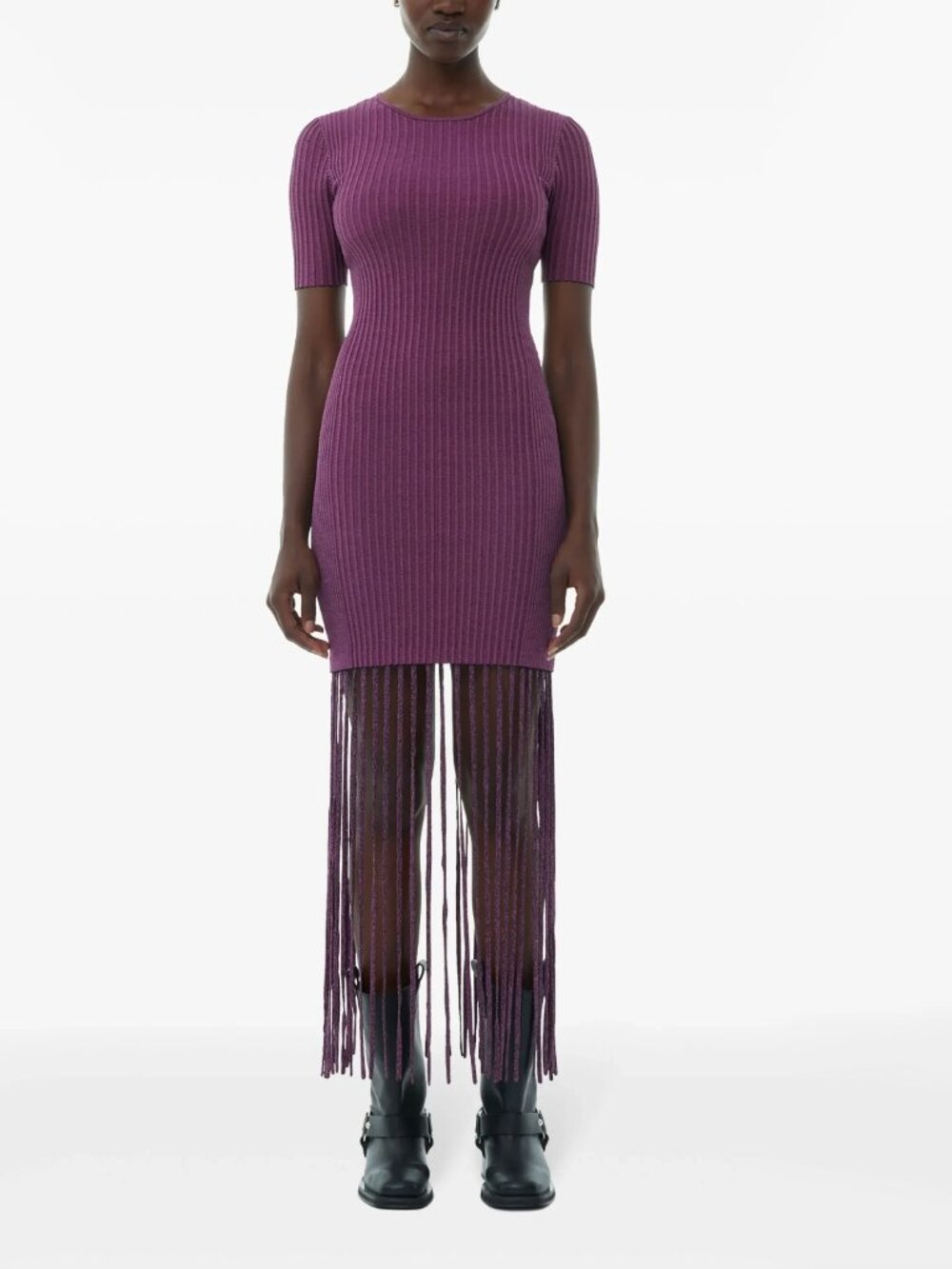Ganni Ribbed Knit Dress w Fringe Hem in Red, size Small